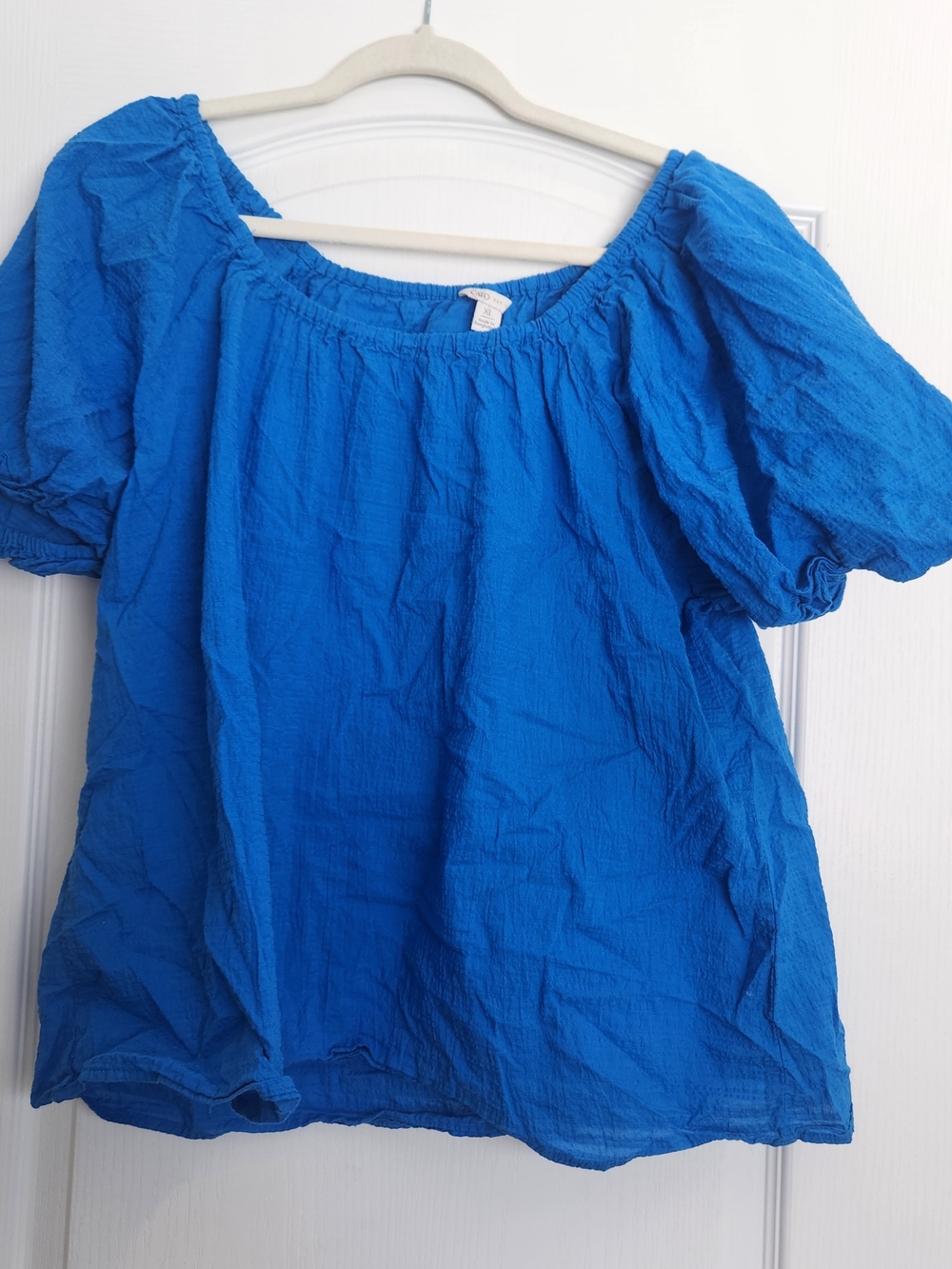 Cato Electric Blue Women's Peasant Blouse with Puff Sleeves XL Euc